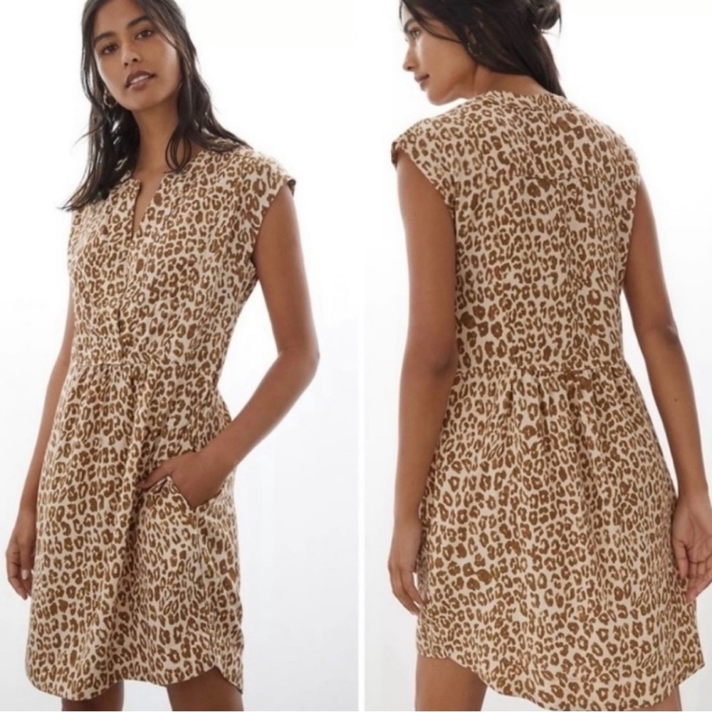 Pilcro Dress Womens Small Zahar Leopard Print Tunic Mini Animal Brown Cream